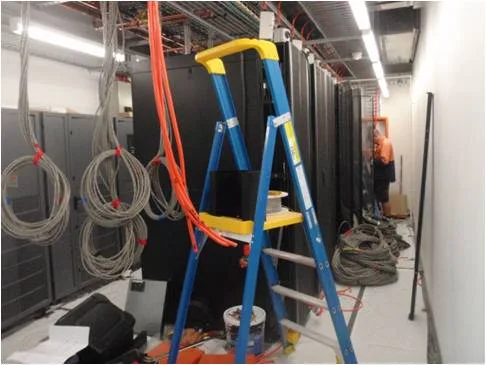 New data centre room with visible construction contamination before decontamination