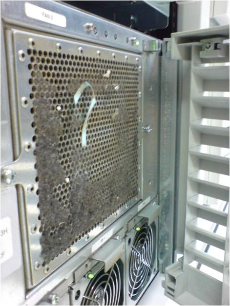 Contaminated server air inlet blocking airflow