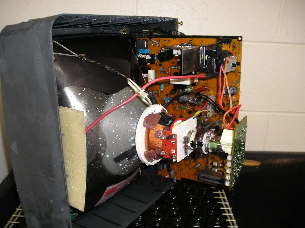 Dust-contaminated television before cleaning by Priority Data Services